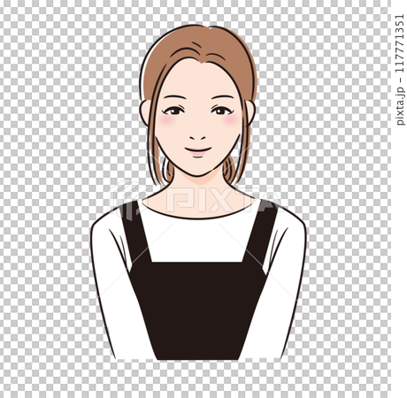 線画人物　エプロンをした女性 117771351