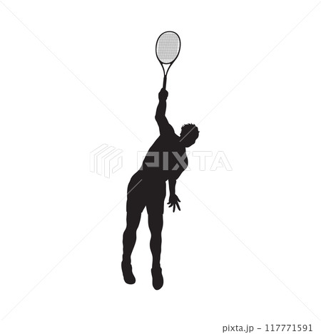 Black silhouettes of tennis players on a white background 117771591