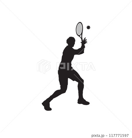Black silhouettes of tennis players on a white background Black silhouettes of tennis players on a white background 117771597