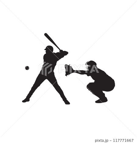 silhouette of baseball player vector black and white background. 117771667