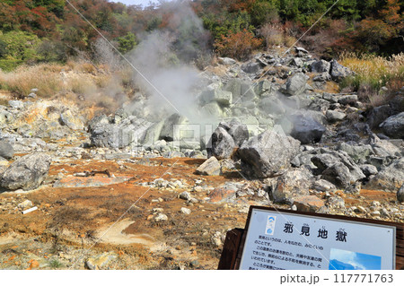 秋の雲仙地獄の邪見地獄の風景 ( 11月 / 長崎県 雲仙市 ) 117771763