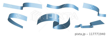 Set of holiday ribbons. Micronesia flag waving in wind. Separation into lower and upper layers. Design element. Vector on white background 117771940