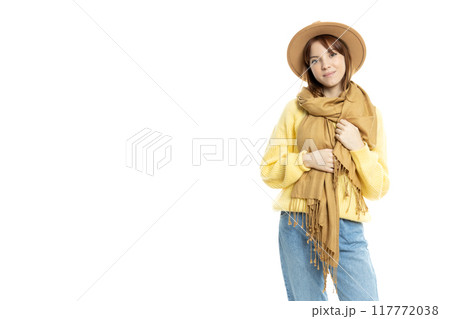 PNG, girl in a hat and a scarf, isolated on white background PNG, girl in a hat and a scarf, isolated on white background 117772038