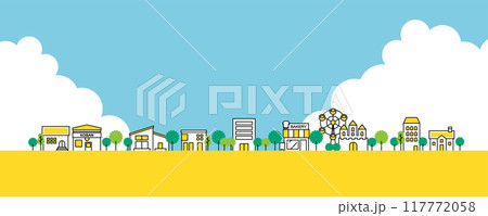 交番、ビル、住宅など、シンプルでかわいい街のイラスト素材 交番、ビル、住宅など、シンプルでかわいい街のイラスト素材 117772058