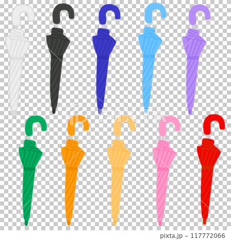 Illustration of closed umbrellas of various colors 117772066