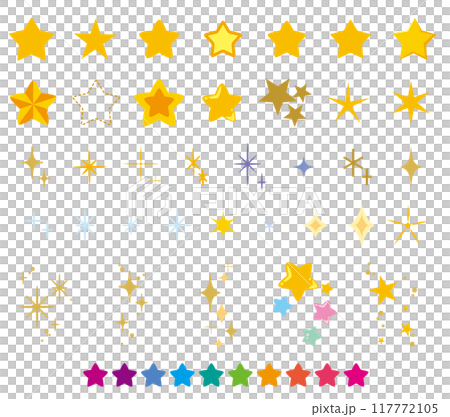 A simple and colorful icon set of stars and sparkles A simple and colorful icon set of stars and sparkles 117772105