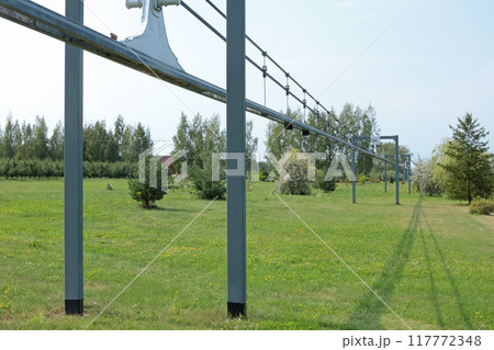 String-rail speed road. Modern technologies, transportation of future. Alternative transportation. Experimental site in Belarus. String-rail speed road. Modern technologies, transportation of future. Alternative transportation. Experimental site in Belarus. 117772348