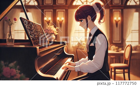 ピアノを弾く女性のイラスト素材 [117772750] - PIXTA
