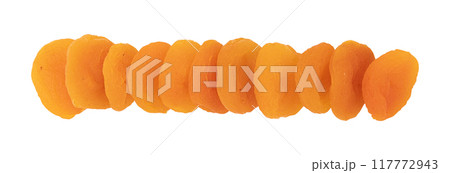 heap of dried apricots isolated on white background heap of dried apricots isolated on white background 117772943