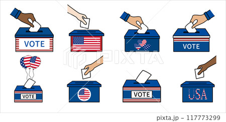 Start VOTE design concept of American election icon set collection. Start VOTE design concept of American election icon set collection. 117773299