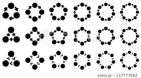 様々な形の循環を表す図と矢印のインフォグラフィックのベクターイラストセット 117773662