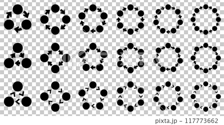 様々な形の循環を表す図と矢印のインフォグラフィックのベクターイラストセット 117773662