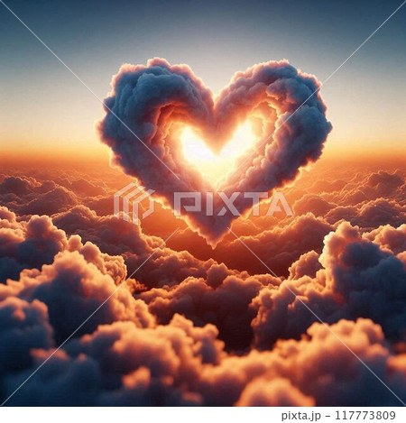 雲の上に浮かぶハート型の雲と空のイラスト素材 [117773809] - PIXTA