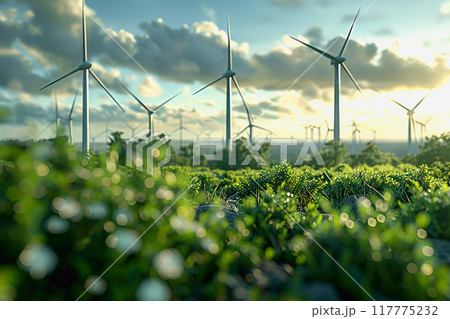Wind power plant and technology. Smart grid. Renewable energy. Sustainable resources 117775232