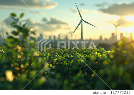 Wind power plant and technology. Smart grid. Renewable energy. Sustainable resources 117775233