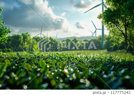 Wind power plant and technology. Smart grid. Renewable energy. Sustainable resources 117775242