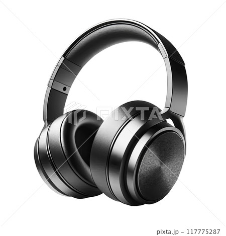 Black wireless headphones isolated on white background, copy space Black wireless headphones isolated on white background, copy space 117775287