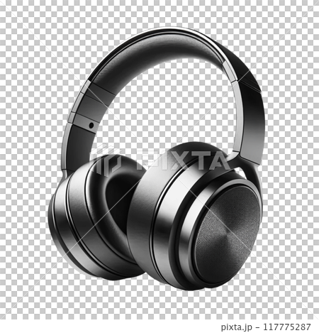 Black wireless headphones isolated on white background, copy space 117775287