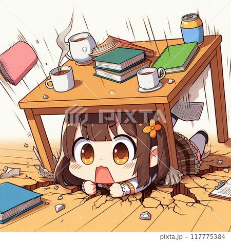 机の下に隠れる 117775384