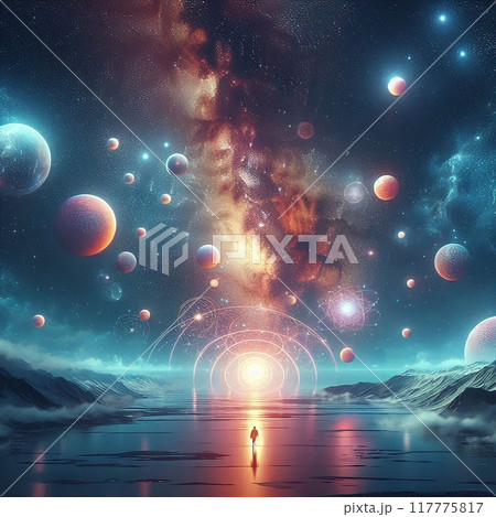 神秘的な星空が広がる夜の風景 117775817