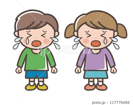 大泣きする男の子と女の子の全身イラスト(小学生、幼児、子供) 大泣きする男の子と女の子の全身イラスト(小学生、幼児、子供) 117776066