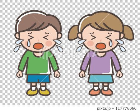 大泣きする男の子と女の子の全身イラスト(小学生、幼児、子供) 大泣きする男の子と女の子の全身イラスト(小学生、幼児、子供) 117776066