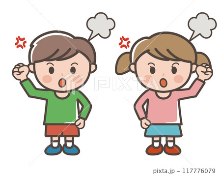 激怒する男の子と女の子の全身イラスト（小学生、幼児、子供） 117776079