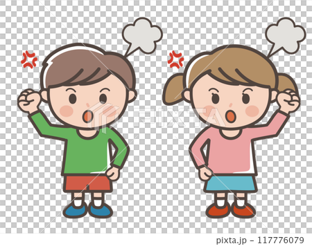 激怒する男の子と女の子の全身イラスト（小学生、幼児、子供） 117776079