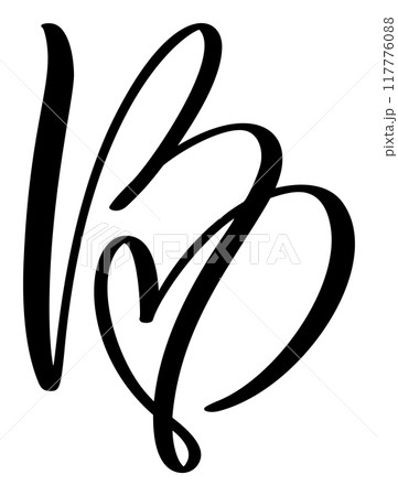 Script capital font logo calligraphy love letter B initial. Hand drawn vector brush style flourish. Vintage heart monogram. Valentine flourish element. Sign for page decoration design illustration Script capital font logo calligraphy love letter B initial. Hand drawn vector brush style flourish. Vintage heart monogram. Valentine flourish element. Sign for page decoration design illustration 117776088