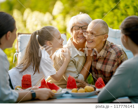 family spending time together in summer morning 117776141