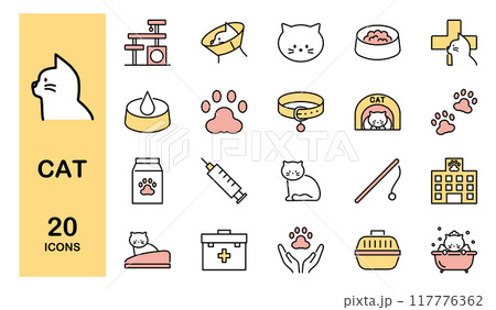 猫　ペットに関するアイコンセット　カラー 117776362