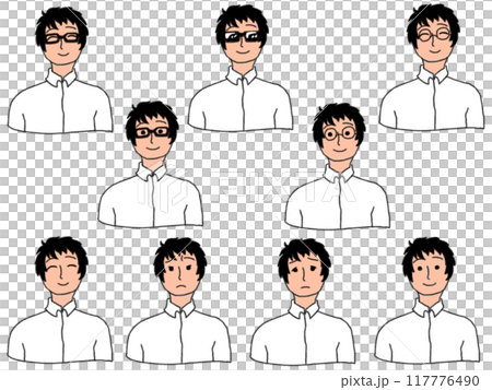 Illustration of the upper body of a person wearing a white shirt in pencil drawing style 117776490