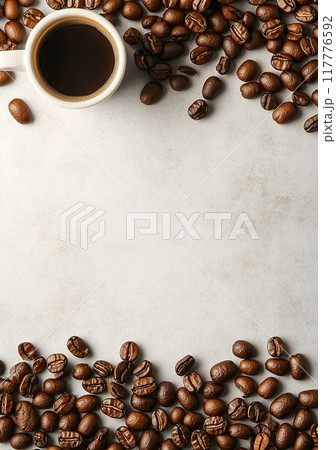 Flatlay Coffee and coffee beans Flatlay Coffee and coffee beans 117776592