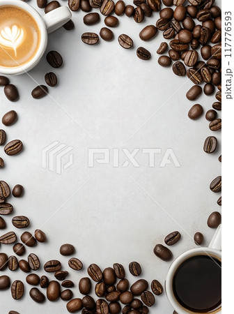 Flatlay Coffee and coffee beans 117776593