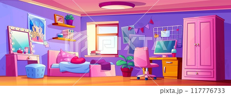 Tidy teen girl bedroom interior 117776733