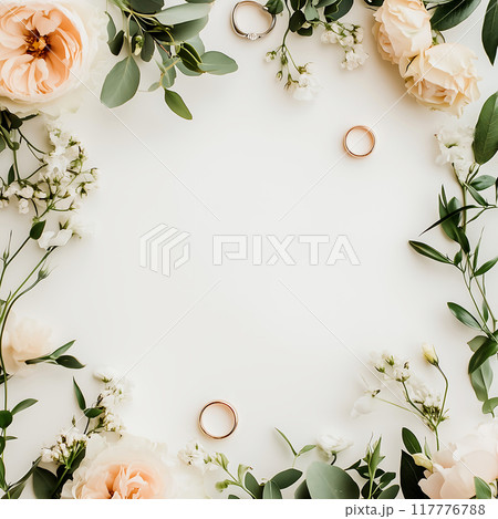 Flatlay wedding attributes for invitation and ceremony 117776788