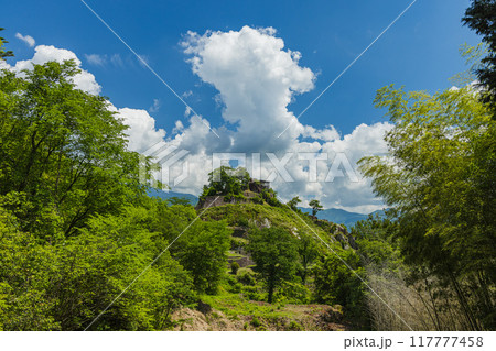 日本 岐阜県中津川市にある岩山の上に建つ苗木城の天守展望台 日本 岐阜県中津川市にある岩山の上に建つ苗木城の天守展望台 117777458