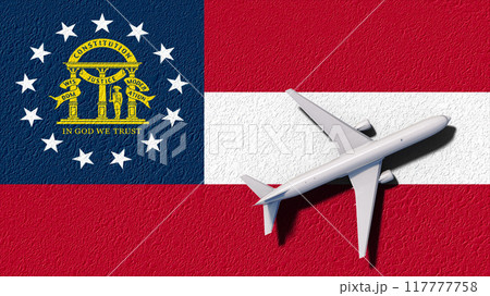 Georgia State Flag And Airplane Fly. Flight And Travel 3D Illustration Georgia State Flag And Airplane Fly. Flight And Travel 3D Illustration 117777758