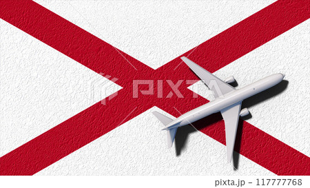 Alabama State Flag And Airplane Fly. Flight And Travel 3D Illustration 117777768