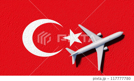 Turkey National Flag And Airplane Fly. Aircraft Flies To Country. Flight And Travel 3D Illustration Turkey National Flag And Airplane Fly. Aircraft Flies To Country. Flight And Travel 3D Illustration 117777780