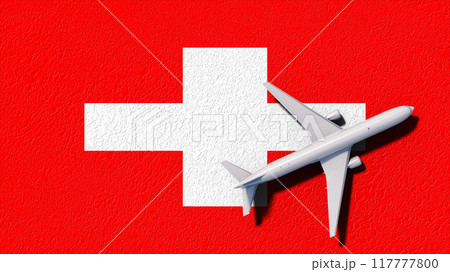 Switzerland National Flag And Airplane Fly. Aircraft Flies To Country. Flight And Travel 3D Illustration Switzerland National Flag And Airplane Fly. Aircraft Flies To Country. Flight And Travel 3D Illustration 117777800
