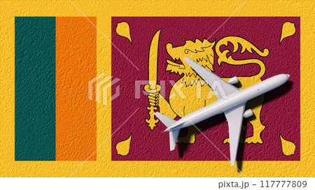 Sri Lanka National Flag And Airplane Fly. Aircraft Flies To Country. Flight And Travel 3D Illustration 117777809