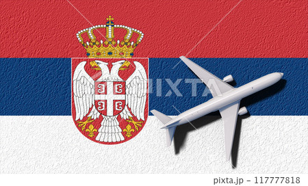 Serbia National Flag And Airplane Fly. Aircraft Flies To Country. Flight And Travel 3D Illustration Serbia National Flag And Airplane Fly. Aircraft Flies To Country. Flight And Travel 3D Illustration 117777818