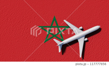 Morocco National Flag And Airplane Fly. Aircraft Flies To Country. Flight And Travel 3D Illustration Morocco National Flag And Airplane Fly. Aircraft Flies To Country. Flight And Travel 3D Illustration 117777856