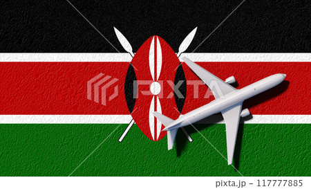 Kenya National Flag And Airplane Fly. Aircraft Flies To Country. Flight And Travel 3D Illustration Kenya National Flag And Airplane Fly. Aircraft Flies To Country. Flight And Travel 3D Illustration 117777885