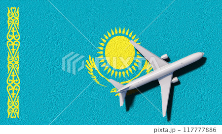 Kazakhstan National Flag And Airplane Fly. Aircraft Flies To Country. Flight And Travel 3D Illustration Kazakhstan National Flag And Airplane Fly. Aircraft Flies To Country. Flight And Travel 3D Illustration 117777886