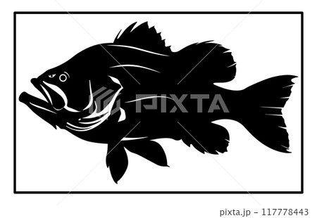 Bass fish silhouette art white background, black and white of largemouth bass fish 117778443
