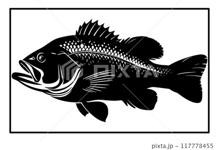 Bass fish silhouette art white background, black and white of largemouth bass fish 117778455