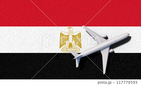 Egypt National Flag And Airplane Fly. Aircraft Flies To Country. Flight And Travel 3D Illustration 117778593