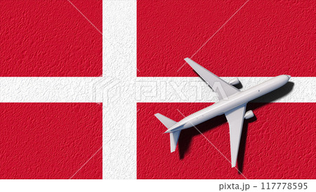 Denmark National Flag And Airplane Fly. Aircraft Flies To Country. Flight And Travel 3D Illustration 117778595